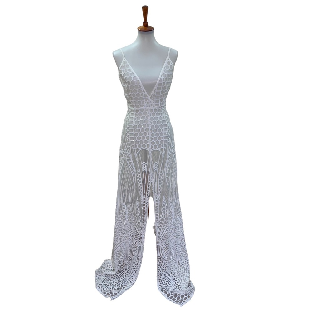 NWT Alamour Cristal Gown Dress Beaded White Size XS